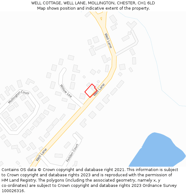 WELL COTTAGE, WELL LANE, MOLLINGTON, CHESTER, CH1 6LD: Location map and indicative extent of plot