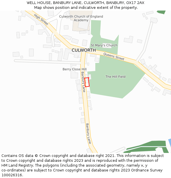 WELL HOUSE, BANBURY LANE, CULWORTH, BANBURY, OX17 2AX: Location map and indicative extent of plot