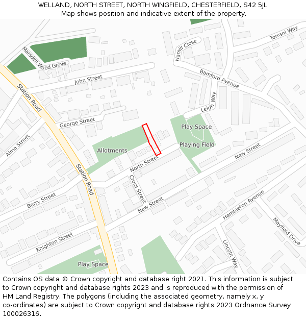 WELLAND, NORTH STREET, NORTH WINGFIELD, CHESTERFIELD, S42 5JL: Location map and indicative extent of plot