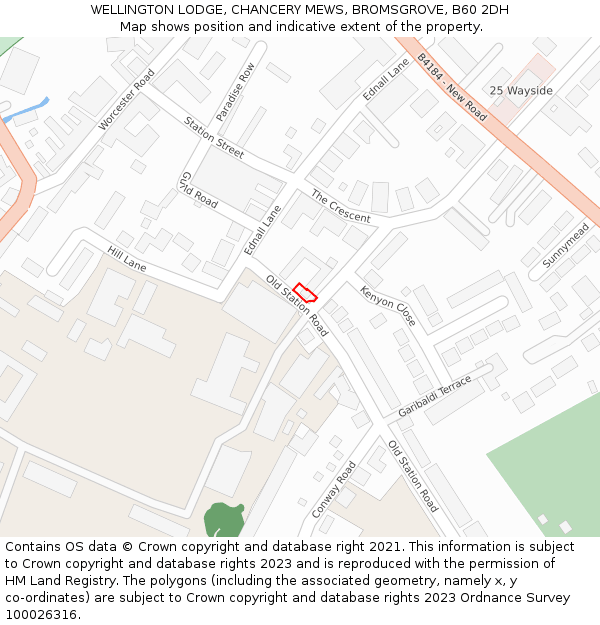 WELLINGTON LODGE, CHANCERY MEWS, BROMSGROVE, B60 2DH: Location map and indicative extent of plot