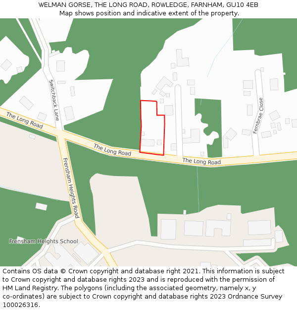 WELMAN GORSE, THE LONG ROAD, ROWLEDGE, FARNHAM, GU10 4EB: Location map and indicative extent of plot