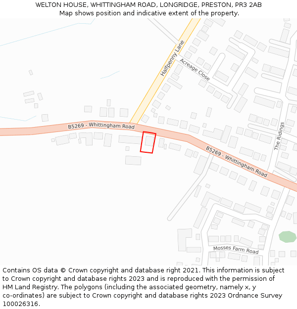 WELTON HOUSE, WHITTINGHAM ROAD, LONGRIDGE, PRESTON, PR3 2AB: Location map and indicative extent of plot