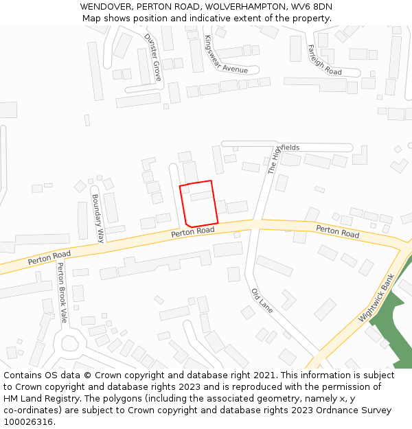 WENDOVER, PERTON ROAD, WOLVERHAMPTON, WV6 8DN: Location map and indicative extent of plot