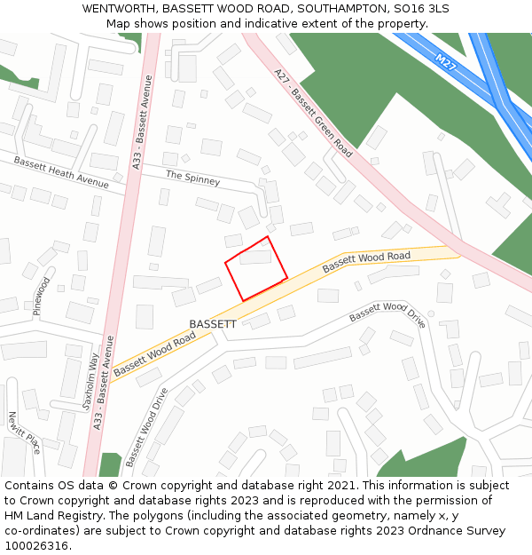 WENTWORTH, BASSETT WOOD ROAD, SOUTHAMPTON, SO16 3LS: Location map and indicative extent of plot