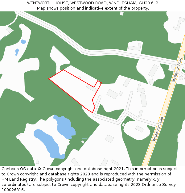 WENTWORTH HOUSE, WESTWOOD ROAD, WINDLESHAM, GU20 6LP: Location map and indicative extent of plot