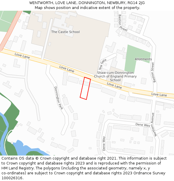 WENTWORTH, LOVE LANE, DONNINGTON, NEWBURY, RG14 2JG: Location map and indicative extent of plot