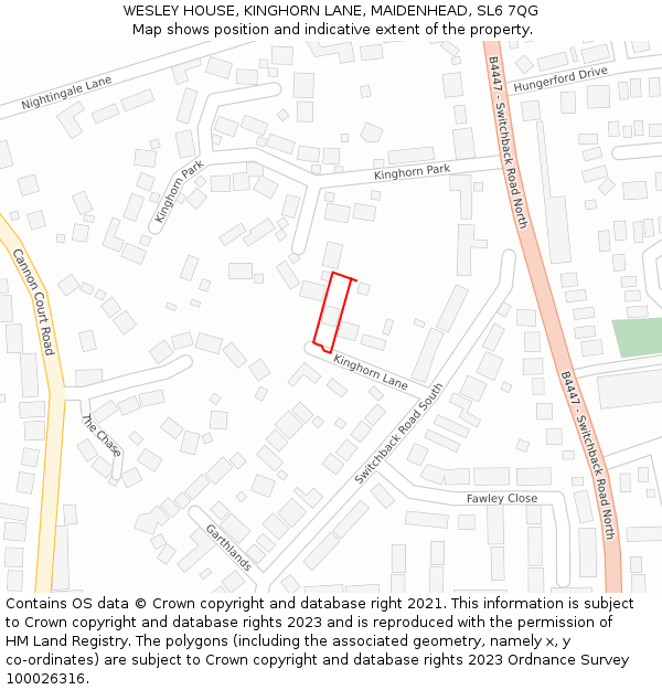 WESLEY HOUSE, KINGHORN LANE, MAIDENHEAD, SL6 7QG: Location map and indicative extent of plot
