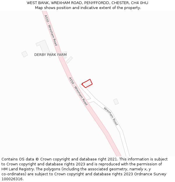 WEST BANK, WREXHAM ROAD, PENYFFORDD, CHESTER, CH4 0HU: Location map and indicative extent of plot