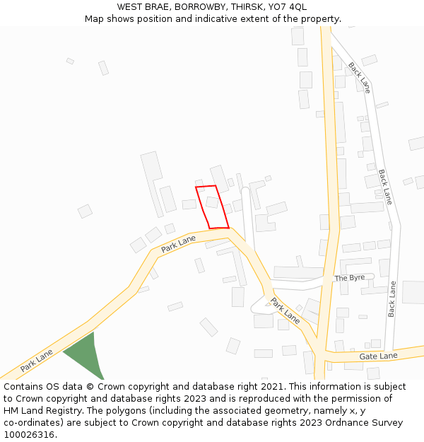 WEST BRAE, BORROWBY, THIRSK, YO7 4QL: Location map and indicative extent of plot
