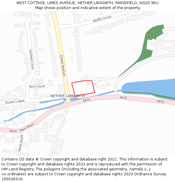 WEST COTTAGE, LIMES AVENUE, NETHER LANGWITH, MANSFIELD, NG20 9EU: Location map and indicative extent of plot