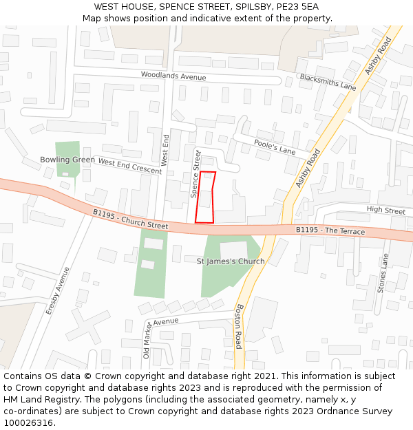 WEST HOUSE, SPENCE STREET, SPILSBY, PE23 5EA: Location map and indicative extent of plot