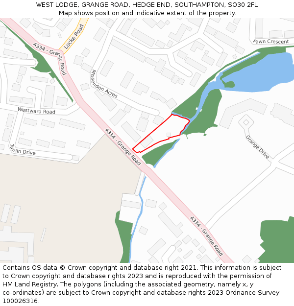 WEST LODGE, GRANGE ROAD, HEDGE END, SOUTHAMPTON, SO30 2FL: Location map and indicative extent of plot