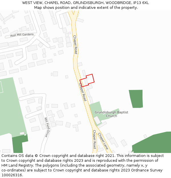 WEST VIEW, CHAPEL ROAD, GRUNDISBURGH, WOODBRIDGE, IP13 6XL: Location map and indicative extent of plot