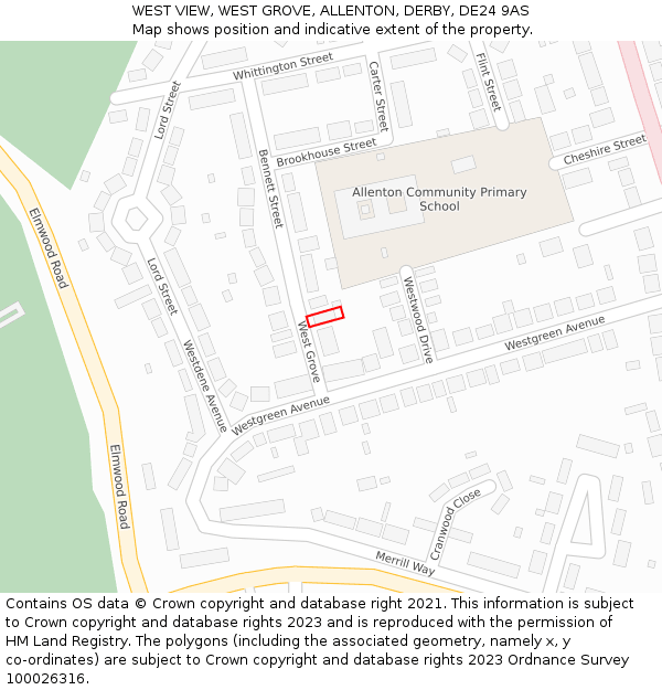 WEST VIEW, WEST GROVE, ALLENTON, DERBY, DE24 9AS: Location map and indicative extent of plot