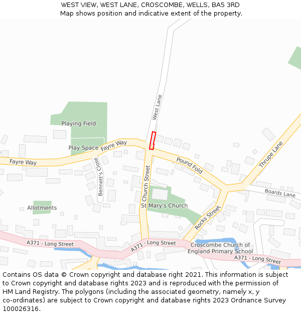 WEST VIEW, WEST LANE, CROSCOMBE, WELLS, BA5 3RD: Location map and indicative extent of plot