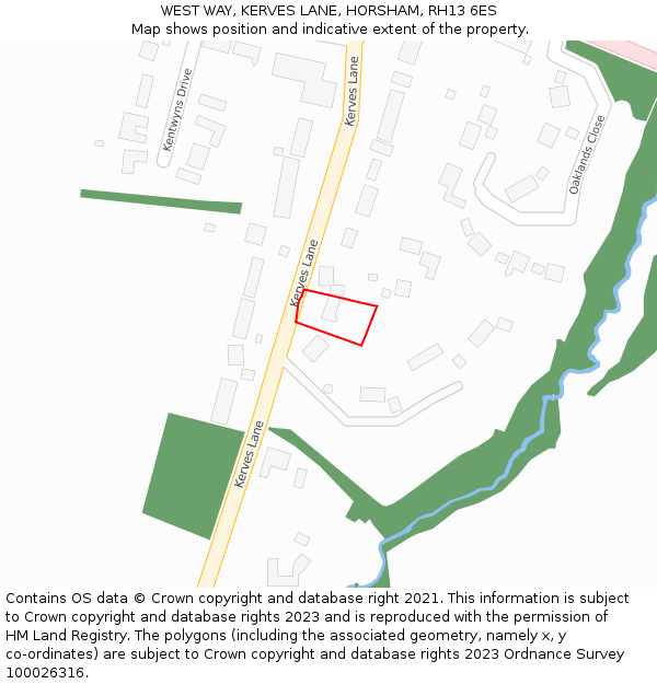 WEST WAY, KERVES LANE, HORSHAM, RH13 6ES: Location map and indicative extent of plot