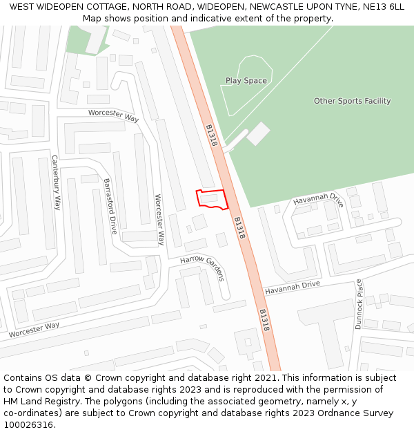 WEST WIDEOPEN COTTAGE, NORTH ROAD, WIDEOPEN, NEWCASTLE UPON TYNE, NE13 6LL: Location map and indicative extent of plot
