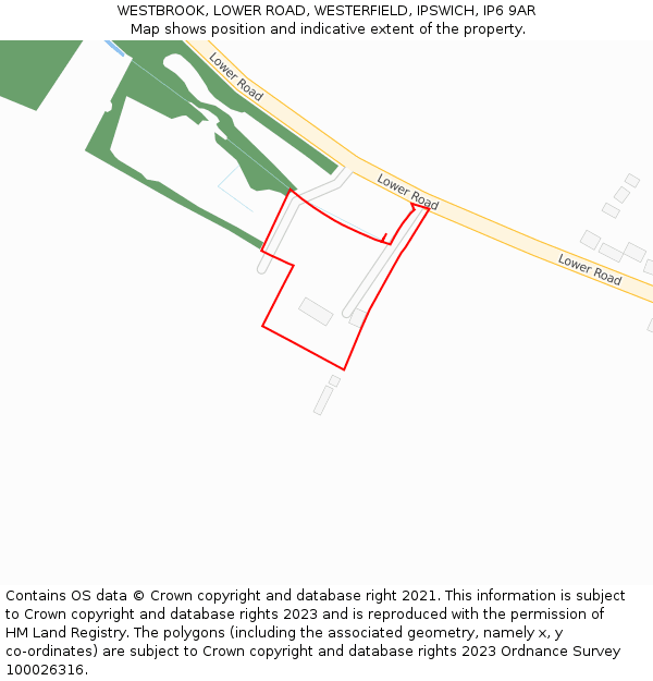 WESTBROOK, LOWER ROAD, WESTERFIELD, IPSWICH, IP6 9AR: Location map and indicative extent of plot