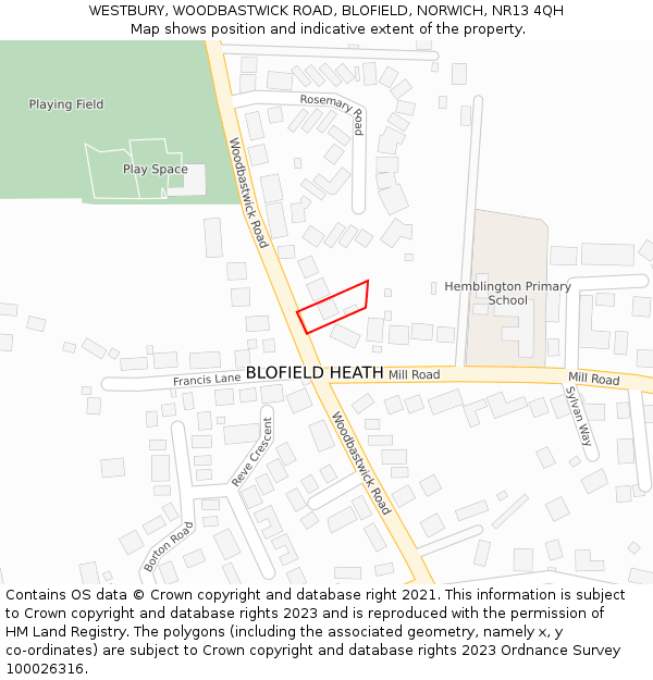 WESTBURY, WOODBASTWICK ROAD, BLOFIELD, NORWICH, NR13 4QH: Location map and indicative extent of plot