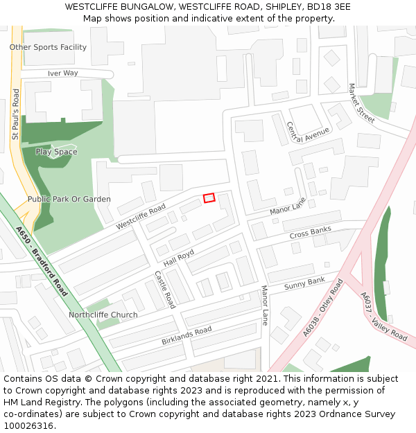 WESTCLIFFE BUNGALOW, WESTCLIFFE ROAD, SHIPLEY, BD18 3EE: Location map and indicative extent of plot