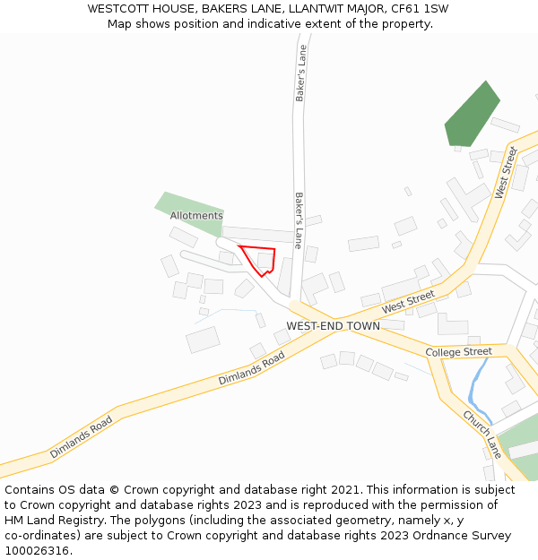 WESTCOTT HOUSE, BAKERS LANE, LLANTWIT MAJOR, CF61 1SW: Location map and indicative extent of plot