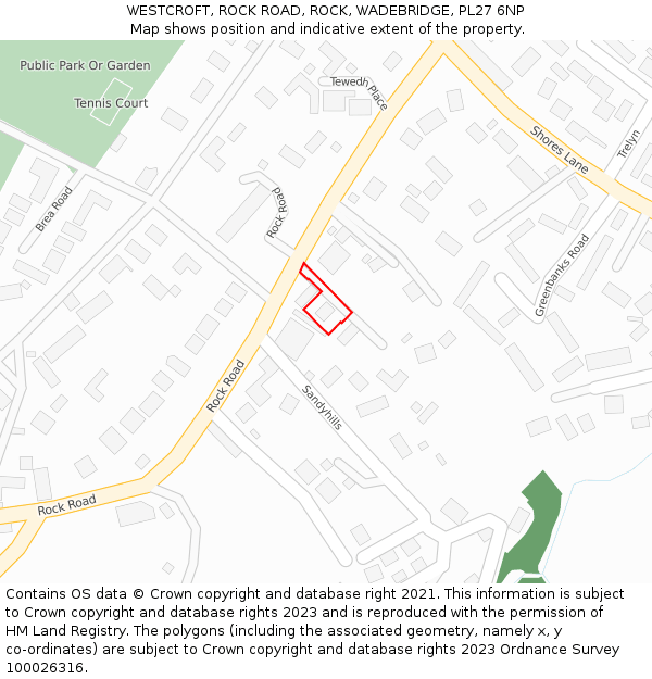 WESTCROFT, ROCK ROAD, ROCK, WADEBRIDGE, PL27 6NP: Location map and indicative extent of plot