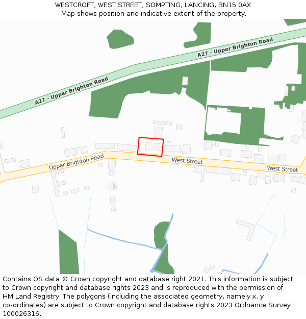 WESTCROFT, WEST STREET, SOMPTING, LANCING, BN15 0AX: Location map and indicative extent of plot