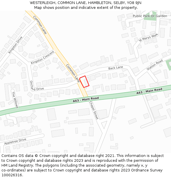 WESTERLEIGH, COMMON LANE, HAMBLETON, SELBY, YO8 9JN: Location map and indicative extent of plot