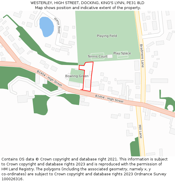 WESTERLEY, HIGH STREET, DOCKING, KING'S LYNN, PE31 8LD: Location map and indicative extent of plot