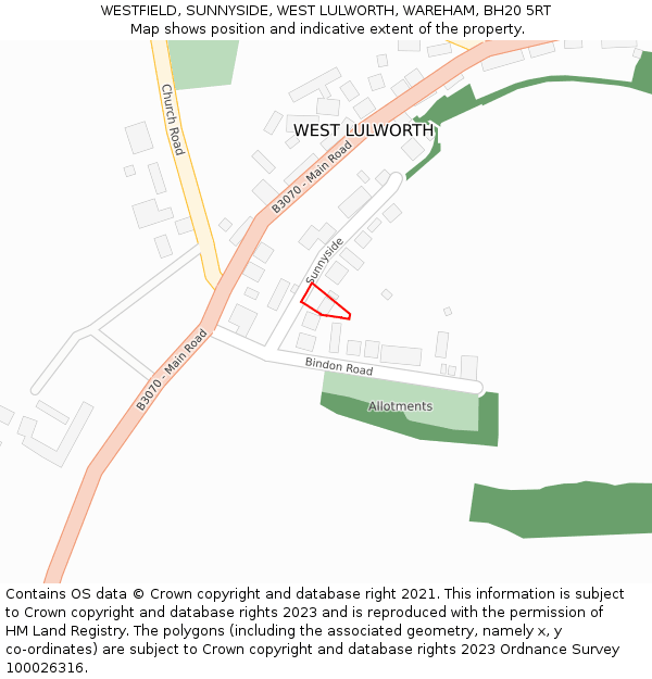 WESTFIELD, SUNNYSIDE, WEST LULWORTH, WAREHAM, BH20 5RT: Location map and indicative extent of plot