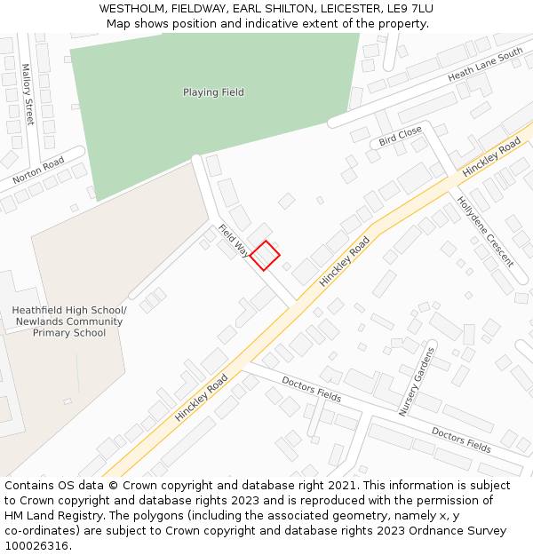 WESTHOLM, FIELDWAY, EARL SHILTON, LEICESTER, LE9 7LU: Location map and indicative extent of plot