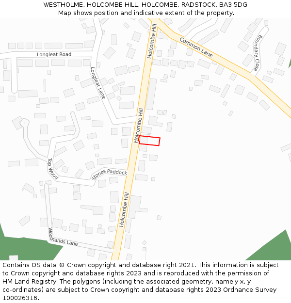 WESTHOLME, HOLCOMBE HILL, HOLCOMBE, RADSTOCK, BA3 5DG: Location map and indicative extent of plot