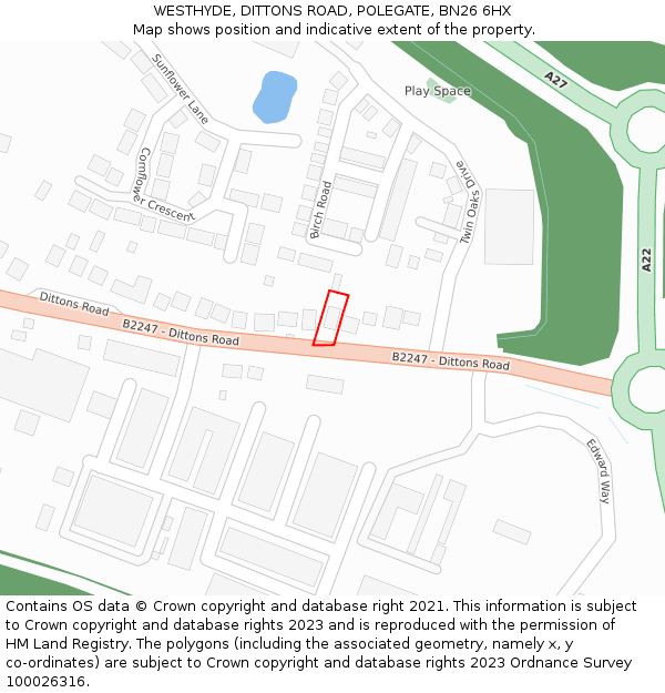 WESTHYDE, DITTONS ROAD, POLEGATE, BN26 6HX: Location map and indicative extent of plot