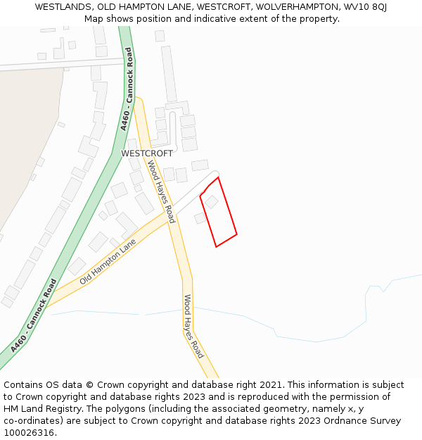 WESTLANDS, OLD HAMPTON LANE, WESTCROFT, WOLVERHAMPTON, WV10 8QJ: Location map and indicative extent of plot