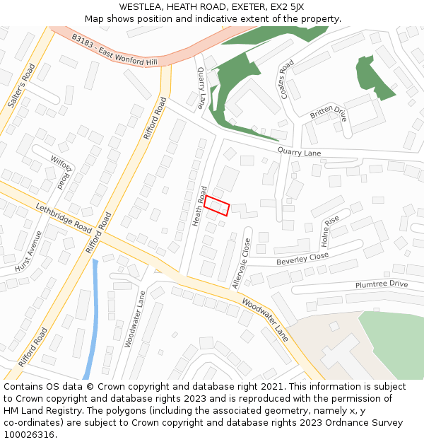 WESTLEA, HEATH ROAD, EXETER, EX2 5JX: Location map and indicative extent of plot