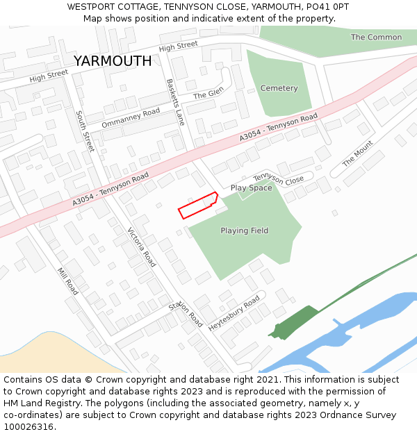 WESTPORT COTTAGE, TENNYSON CLOSE, YARMOUTH, PO41 0PT: Location map and indicative extent of plot