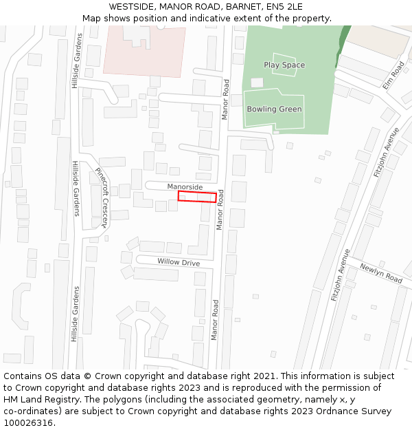 WESTSIDE, MANOR ROAD, BARNET, EN5 2LE: Location map and indicative extent of plot