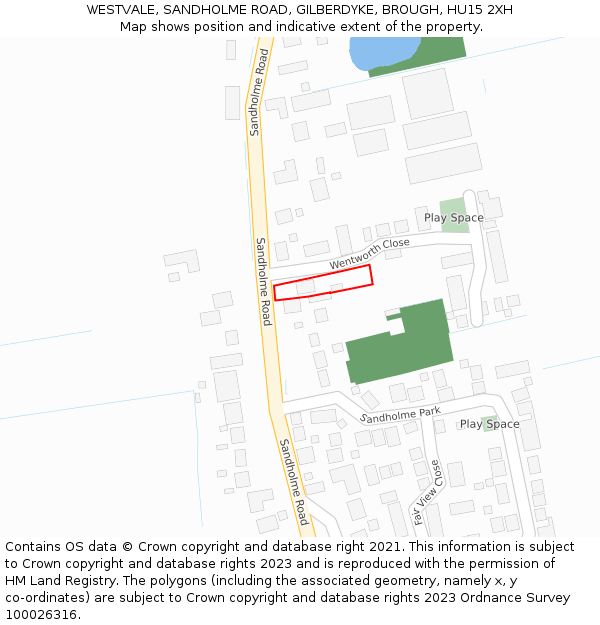 WESTVALE, SANDHOLME ROAD, GILBERDYKE, BROUGH, HU15 2XH: Location map and indicative extent of plot