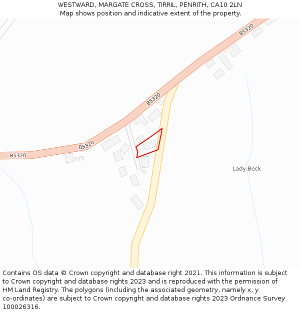 WESTWARD, MARGATE CROSS, TIRRIL, PENRITH, CA10 2LN: Location map and indicative extent of plot