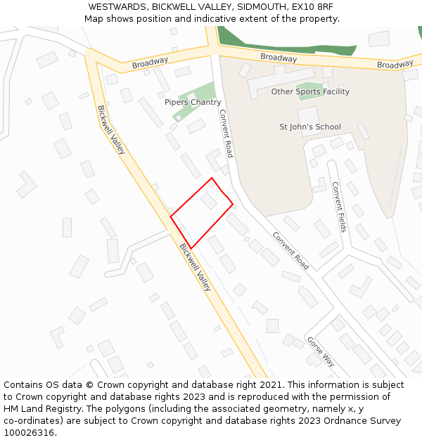 WESTWARDS, BICKWELL VALLEY, SIDMOUTH, EX10 8RF: Location map and indicative extent of plot