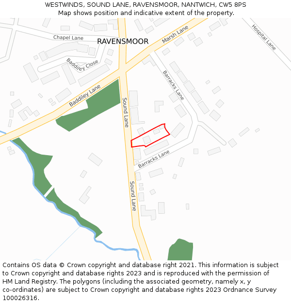 WESTWINDS, SOUND LANE, RAVENSMOOR, NANTWICH, CW5 8PS: Location map and indicative extent of plot