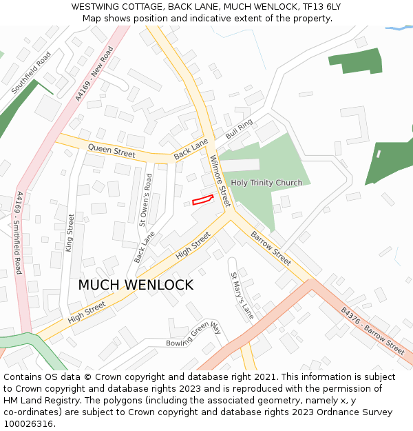 WESTWING COTTAGE, BACK LANE, MUCH WENLOCK, TF13 6LY: Location map and indicative extent of plot