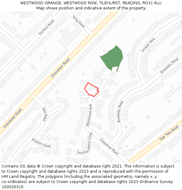 WESTWOOD GRANGE, WESTWOOD ROW, TILEHURST, READING, RG31 6LU: Location map and indicative extent of plot
