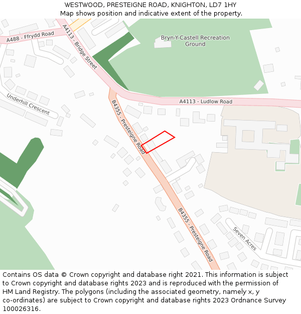 WESTWOOD, PRESTEIGNE ROAD, KNIGHTON, LD7 1HY: Location map and indicative extent of plot
