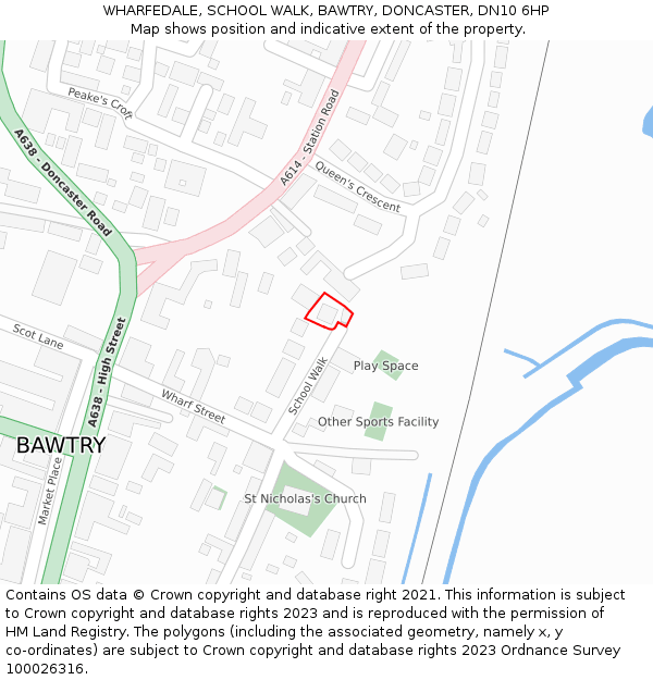 WHARFEDALE, SCHOOL WALK, BAWTRY, DONCASTER, DN10 6HP: Location map and indicative extent of plot