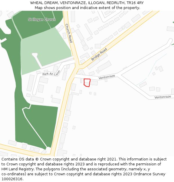 WHEAL DREAM, VENTONRAZE, ILLOGAN, REDRUTH, TR16 4RY: Location map and indicative extent of plot