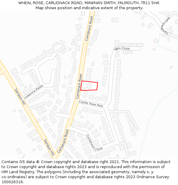 WHEAL ROSE, CARLIDNACK ROAD, MAWNAN SMITH, FALMOUTH, TR11 5HA: Location map and indicative extent of plot