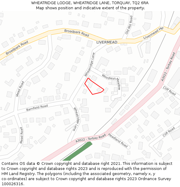 WHEATRIDGE LODGE, WHEATRIDGE LANE, TORQUAY, TQ2 6RA: Location map and indicative extent of plot