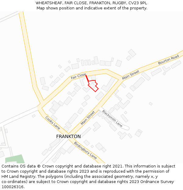 WHEATSHEAF, FAIR CLOSE, FRANKTON, RUGBY, CV23 9PL: Location map and indicative extent of plot