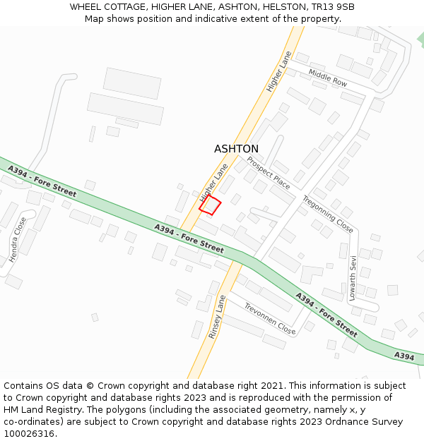 WHEEL COTTAGE, HIGHER LANE, ASHTON, HELSTON, TR13 9SB: Location map and indicative extent of plot